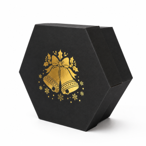 Hexagonal BLACK micro-corrugated cardboard Christmas design box with a removable lid, without a window